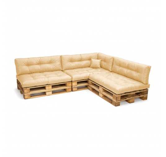 8er Set Palettenkissen - 3x Sitzkissen + 3x Rückenkissen + Seitenkissen + Dekokissen, Wasserabweisend, Gesteppt, Beige