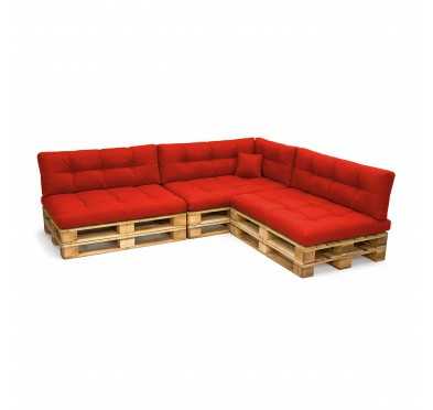 8er Set Palettenkissen - 3x Sitzkissen + 3x Rückenkissen + Seitenkissen + Dekokissen, Gesteppt, Rot