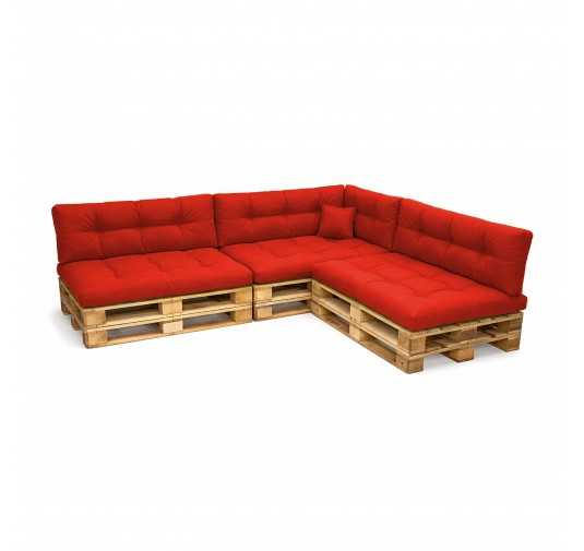 8er Set Palettenkissen - 3x Sitzkissen + 3x Rückenkissen + Seitenkissen + Dekokissen, Gesteppt, Rot