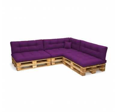 8er Set Palettenkissen - 3x Sitzkissen + 3x Rückenkissen + Seitenkissen + Dekokissen, Gesteppt, Violett