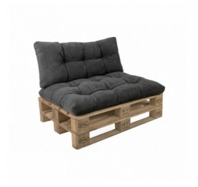 2er Set Palettenkissen | Gesteppt | Cordstoff | Farbe Dunkelgrau