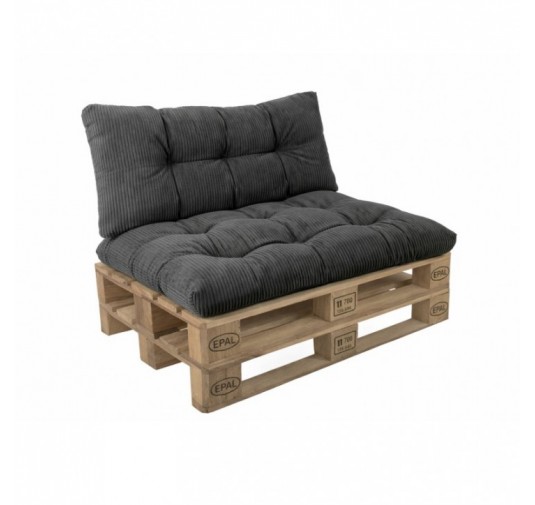 2er Set Palettenkissen | Gesteppt | Cordstoff | Farbe Dunkelgrau