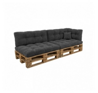 6er Set Palettenkissen | Gesteppt | Cordstoff | Farbe Dunkelgrau