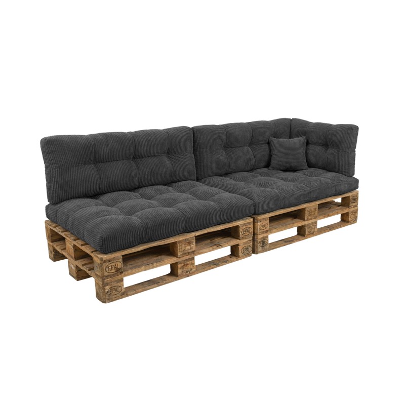 6er Set Palettenkissen | Gesteppt | Cordstoff | Farbe Dunkelgrau