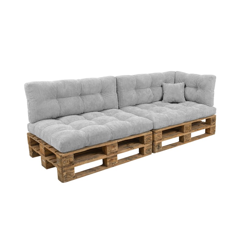 6er Set Palettenkissen | Gesteppt | Cordstoff | Farbe Grau