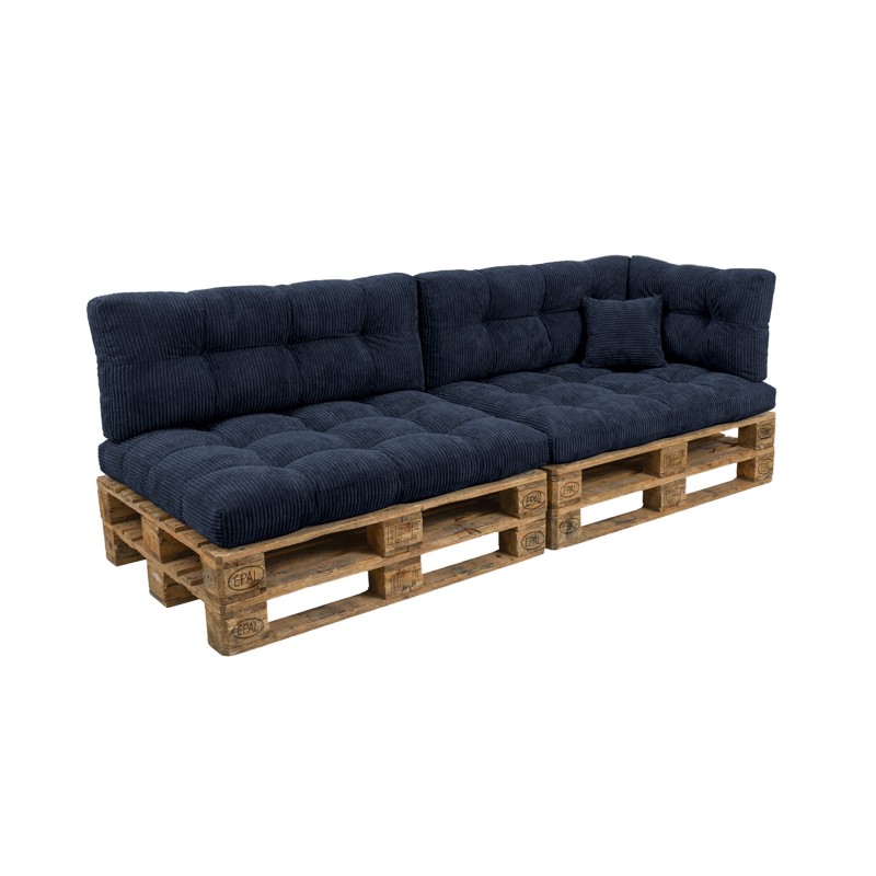 6er Set Palettenkissen | Gesteppt | Cordstoff | Farbe Dunkelblau
