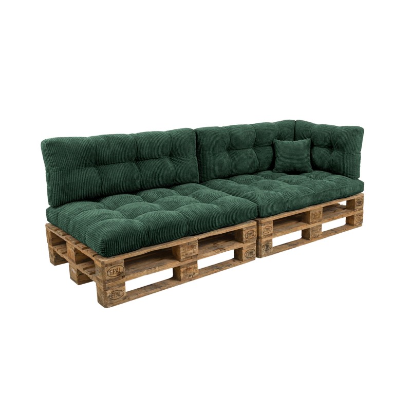 6er Set Palettenkissen | Gesteppt | Cordstoff | Farbe Dunkelgrün
