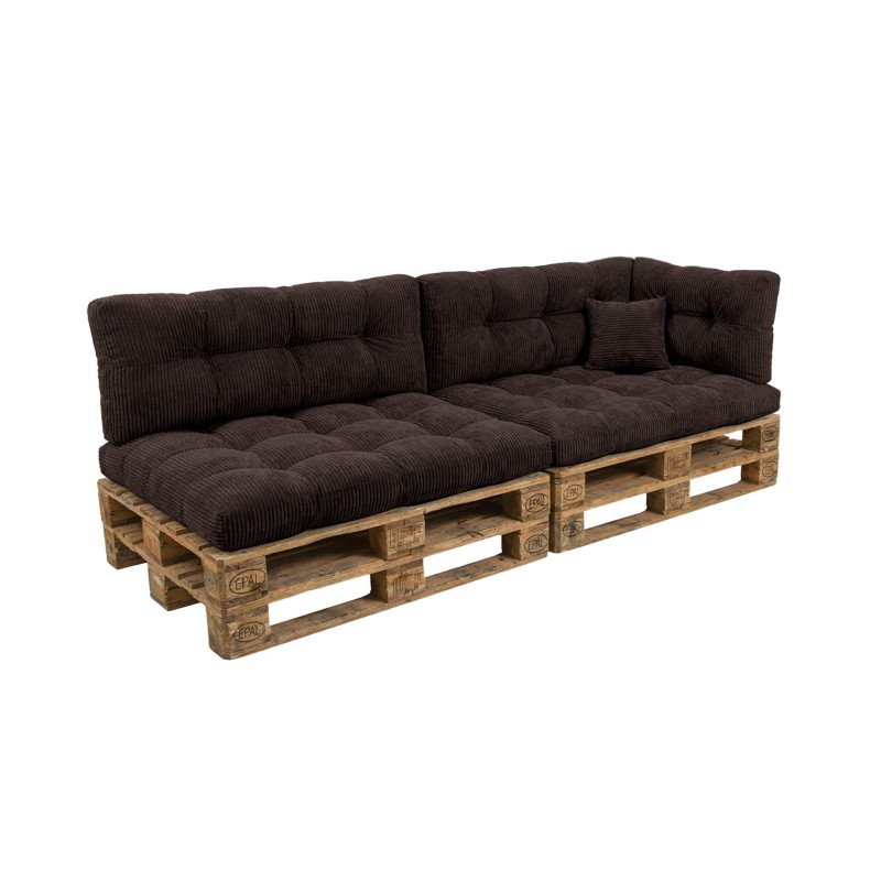 6er Set Palettenkissen | Gesteppt | Cordstoff | Farbe Dunkelbraun