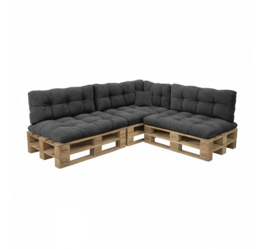 8er Set Palettenkissen | Gesteppt | Cordstoff | Farbe Dunkelgrau