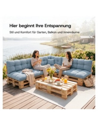 8er Set Palettenkissen | Gesteppt | Cordstoff | Farbe Blau