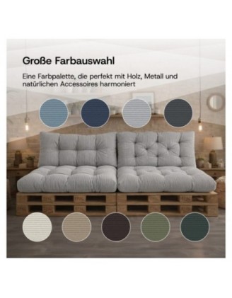 8er Set Palettenkissen | Gesteppt | Cordstoff | Farbe Blau
