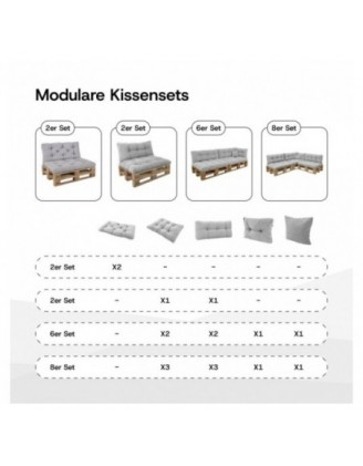 8er Set Palettenkissen | Gesteppt | Cordstoff | Farbe Braun