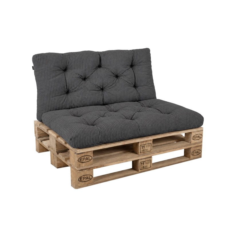 2er Set Palettenkissen | Gesteppt | Cordstoff | Farbe Dunkelgrau