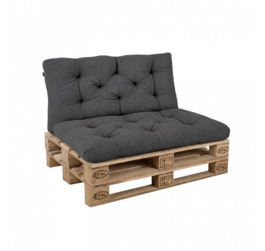 2er Set Palettenkissen | Gesteppt | Cordstoff | Farbe Dunkelgrau