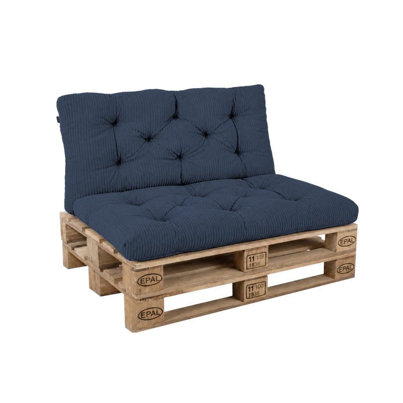 2er Set Palettenkissen | Gesteppt | Cordstoff | Farbe Dunkelblau