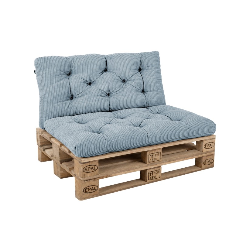 2er Set Palettenkissen | Gesteppt | Cordstoff | Farbe Blau