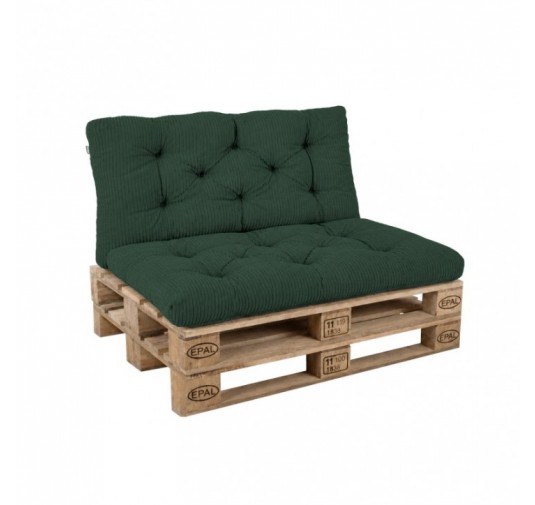 2er Set Palettenkissen | Gesteppt | Cordstoff | Farbe Dunkelgrün