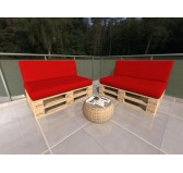 2er Set Palettenkissen - Sitzkissen 120x80 + Rückenkissen 120x40, Wasserdicht, Rot