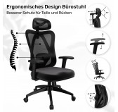 Ergonomischer Bürostuhl, Schwarz + schwarze Beine