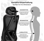 Ergonomischer Bürostuhl, Schwarz + schwarze Beine