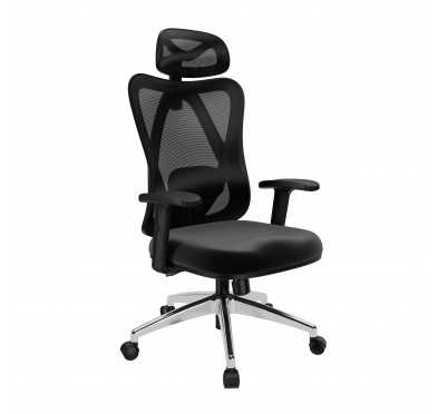 Ergonomischer Bürostuhl, Schwarz + silberne Beine