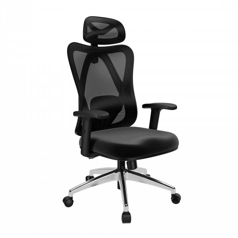 Ergonomischer Bürostuhl, Schwarz + silberne Beine