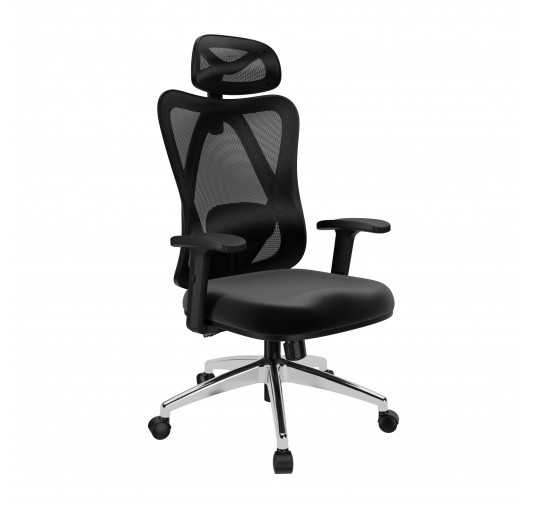 Ergonomischer Bürostuhl, Schwarz + silberne Beine