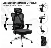 Ergonomischer Bürostuhl, Schwarz + silberne Beine