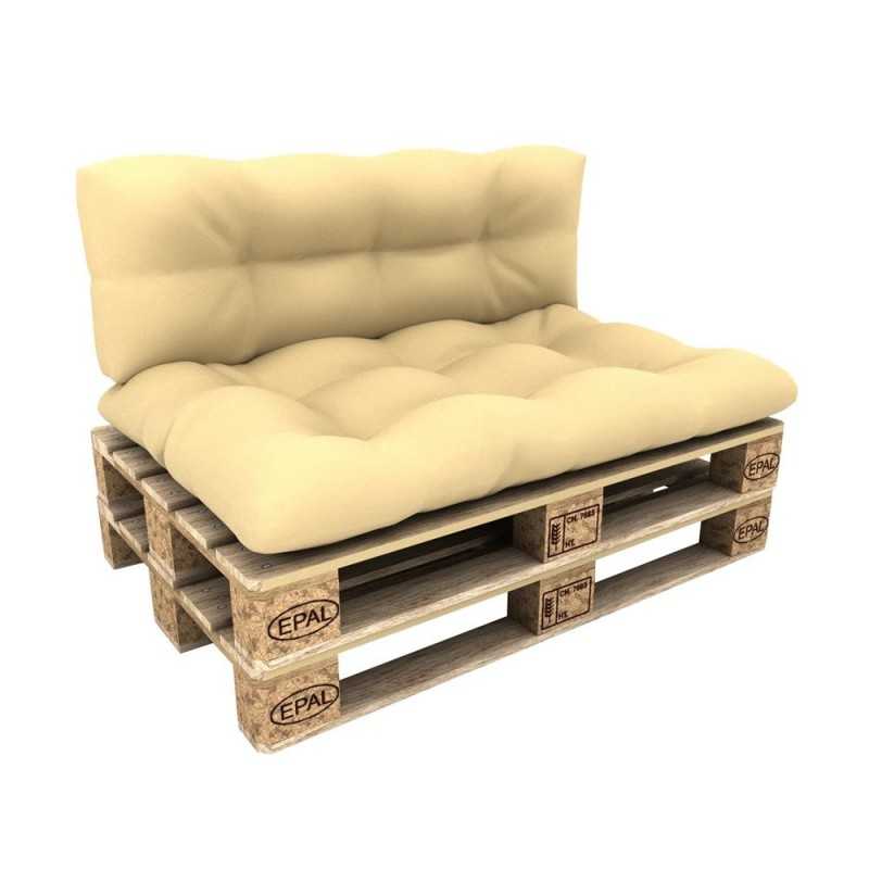 2er Set Palettenkissen - Sitzkissen 120x80 + Rückenkissen 120x40, Wasserdicht, Gesteppt, Beige