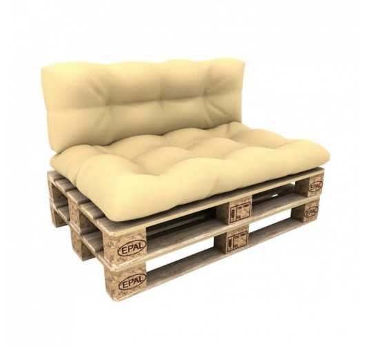 2er Set Palettenkissen - Sitzkissen 120x80 + Rückenkissen 120x40, Wasserdicht, Gesteppt, Beige