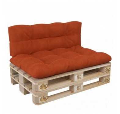 2er Set Palettenkissen - Sitzkissen 120x80 + Rückenkissen 120x40, Gesteppt, Orange