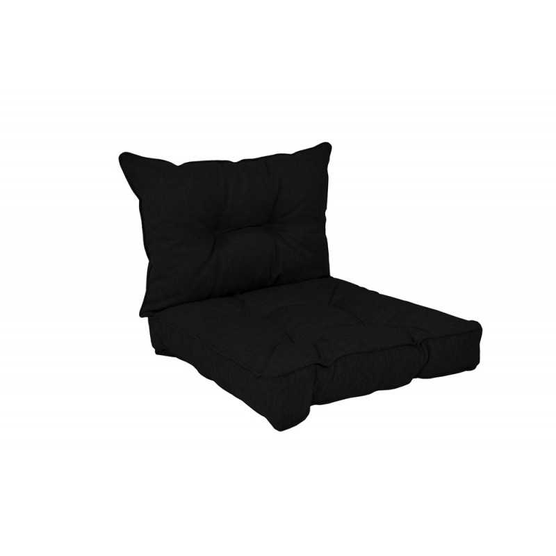 2er Set Loungekissen Stuhlkissen Sitzkissen + Rückenkissen für Stuhl, Schwarz 40x40 + 50x40