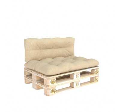 2er Set Palettenkissen - Sitzkissen 120x80 + Rückenkissen 120x40, Gesteppt, Beige