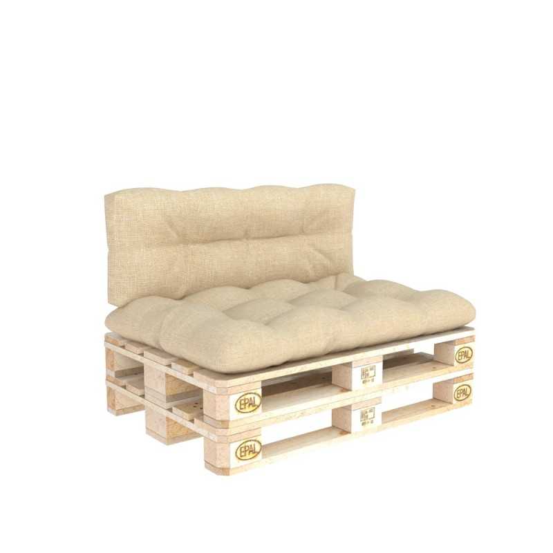 2er Set Palettenkissen - Sitzkissen 120x80 + Rückenkissen 120x40, Gesteppt, Beige