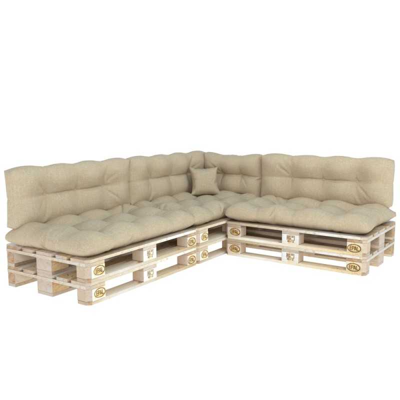 8er Set Palettenkissen - 3x Sitzkissen + 3x Rückenkissen + Seitenkissen + Dekokissen Gesteppt, Beige