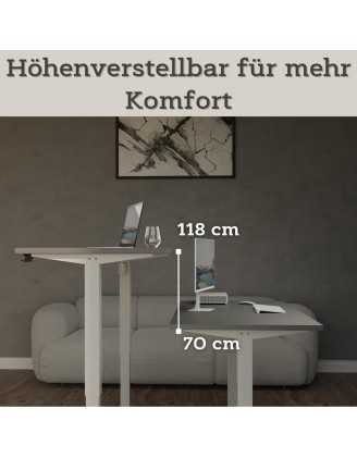 Elektrisch Höhenverstellbarer Schreibtisch mit Weißem Gestell und Oberteil Grau 140x70