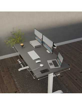 Elektrisch Höhenverstellbarer Schreibtisch mit Weißem Gestell und Oberteil Grau 140x70