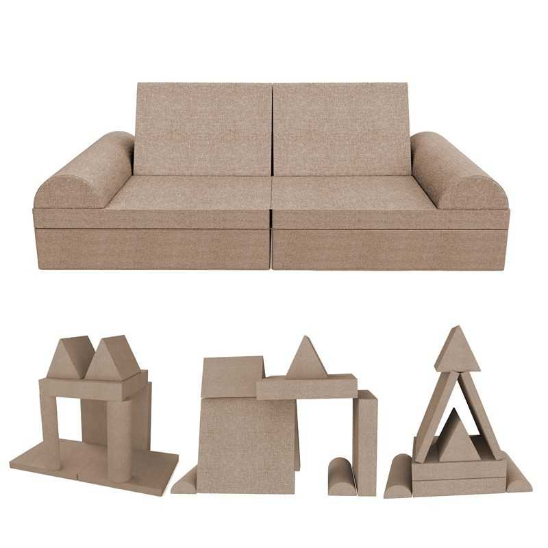 Kreatives modulares Kindersofa, Set 6 mit Halbrolle beige