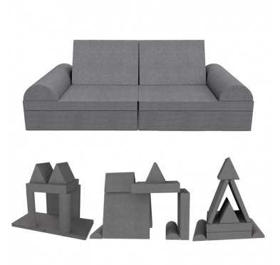 Kreatives modulares Kindersofa, Set 6 mit Halbrolle grau