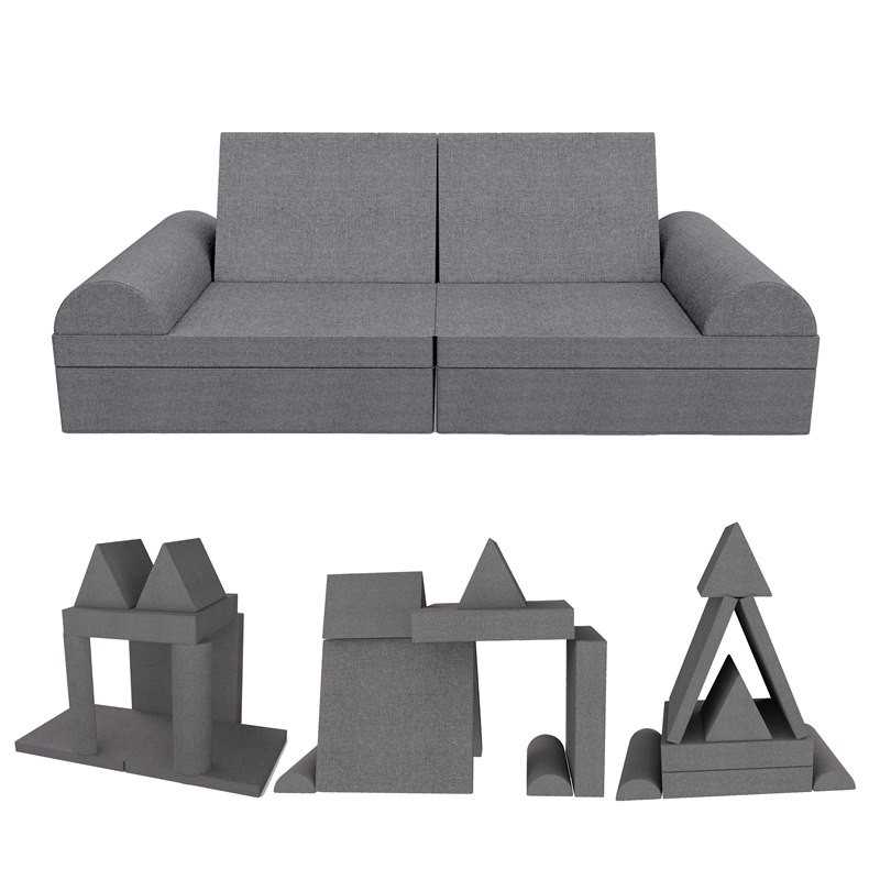 Kreatives modulares Kindersofa, Set 6 mit Halbrolle grau