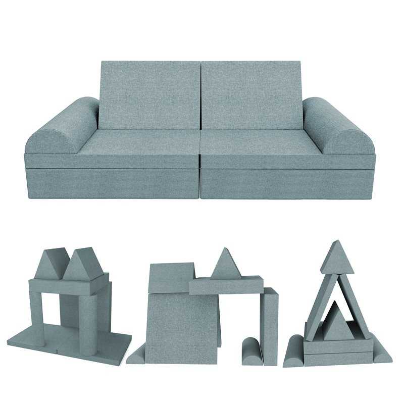 Kreatives modulares Kindersofa, Set 6 mit Halbrolle blau