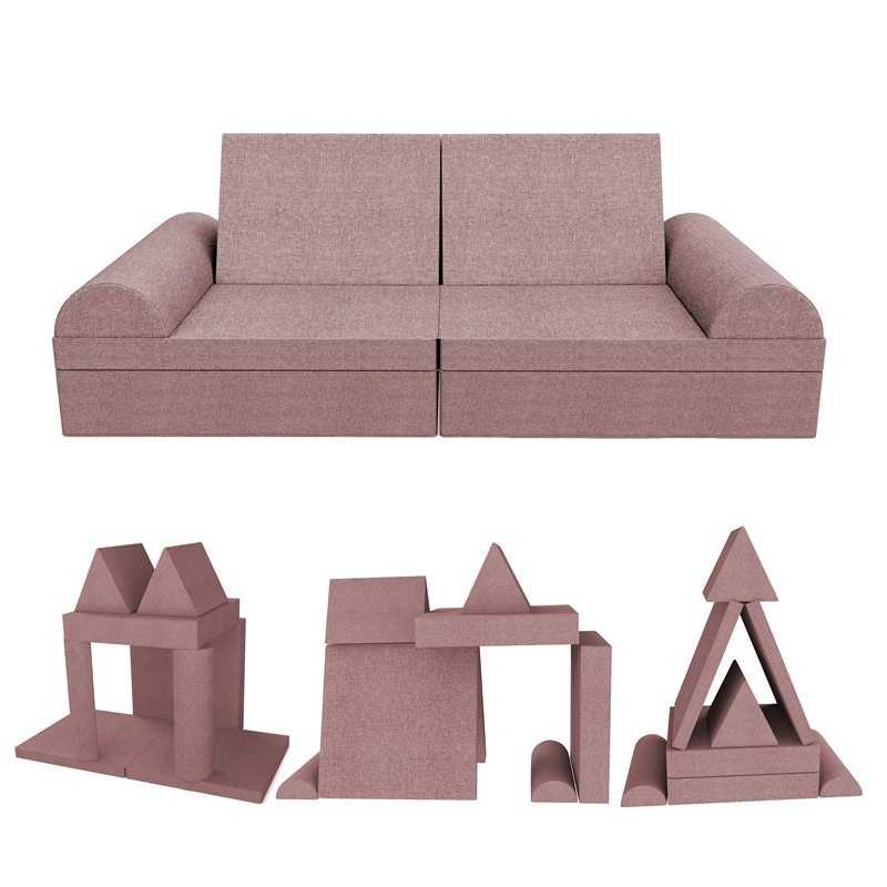 Kreatives modulares Kindersofa, Set 6 mit Halbrolle rosa