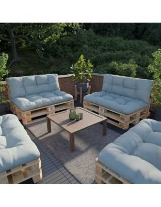 2er Set Palettenkissen - Sitzkissen 120x80 + Rückenkissen 120x40, Gesteppt, Blau
