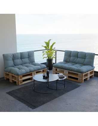 2er Set Palettenkissen - Sitzkissen 120x80 + Rückenkissen 120x40, Gesteppt, Blau