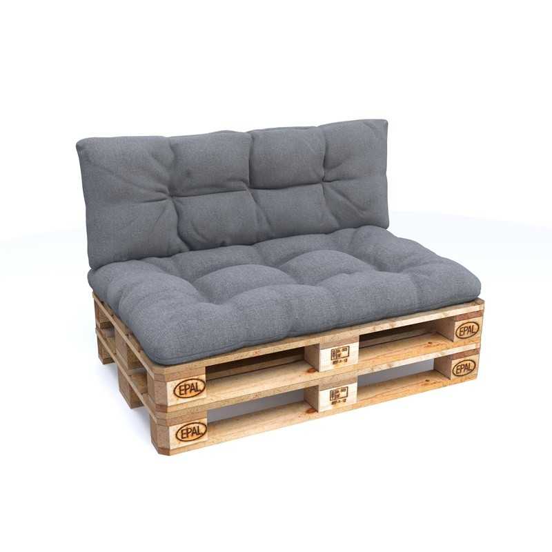 2er Set Palettenkissen - Sitzkissen 120x80 + Rückenkissen 120x40, Gesteppt, Grau