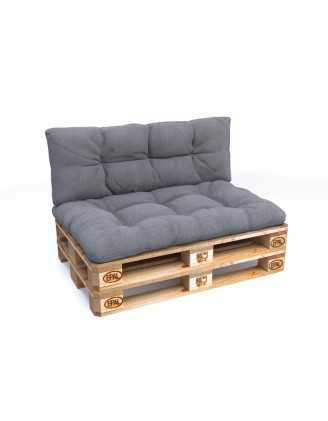 2er Set Palettenkissen - Sitzkissen 120x80 + Rückenkissen 120x40, Gesteppt, Grau