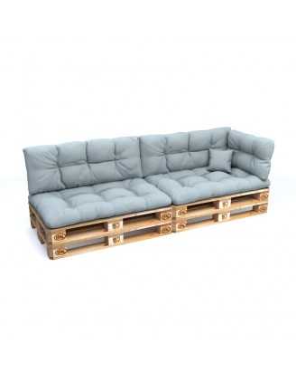 6er Set Palettenkissen - 2x Sitzkissen + 2x Rückenkissen + Seitenkissen + Dekokissen, Gesteppt, Blau
