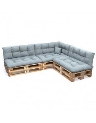 8er Set Palettenkissen - 3x Sitzkissen + 3x Rückenkissen + Seitenkissen + Dekokissen Gesteppt, Blau
