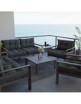 2er Set Loungekissen Stuhlkissen Sitzkissen + Rückenkissen für Stuhl, Anthrazit 60x60 + 60x40
