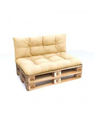2er Set Palettenkissen - Sitzkissen 120x80 + Rückenkissen 120x40, Wasserabweisend, Gesteppt, Beige